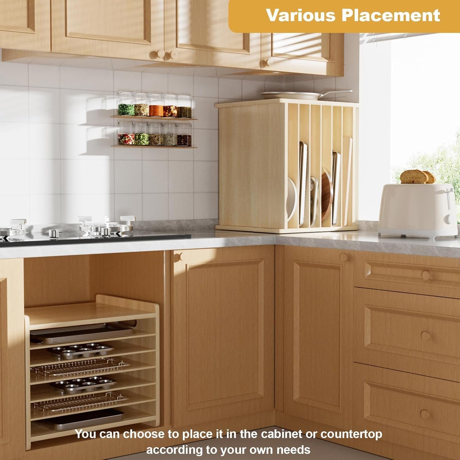 7-Tier Wooden Tray Organizer for Cabinets - Image 2