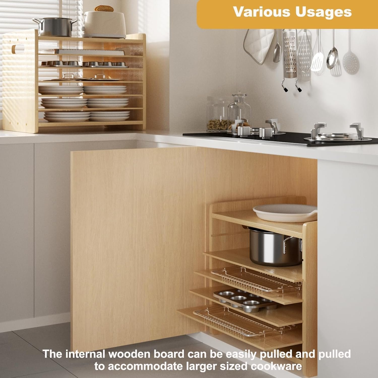 7-Tier Wooden Tray Organizer for Cabinets - Image 3